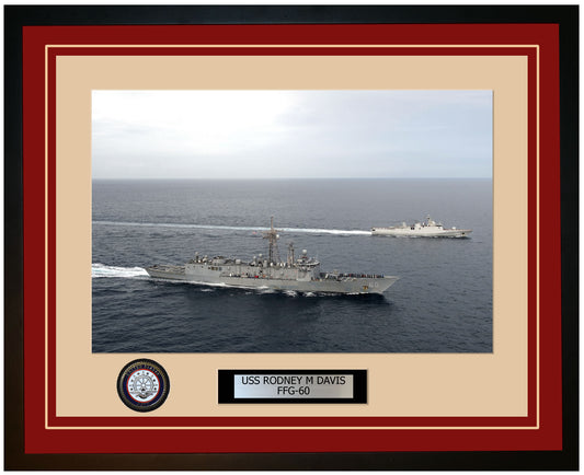USS RODNEY M DAVIS FFG-60 Framed Navy Ship Photo Burgundy