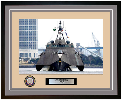 USS Jackson LCS-6 Framed Navy Ship Photo Grey