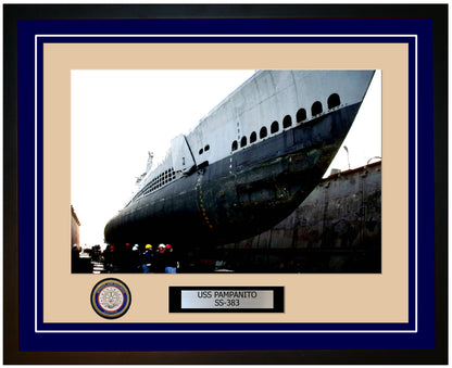 USS Pampanito SS-383 Framed Navy Ship Photo Blue