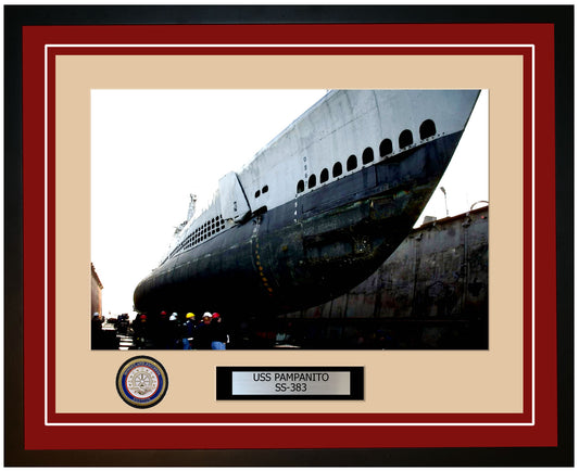 USS Pampanito SS-383 Framed Navy Ship Photo Burgundy