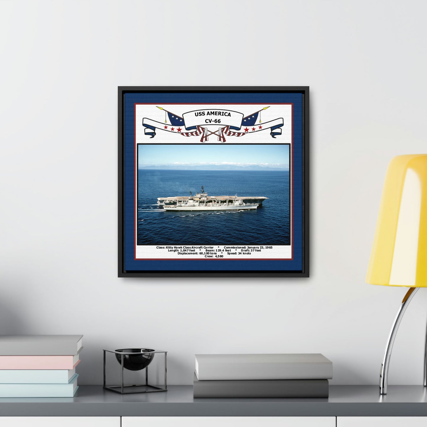 USS America CV-66 Navy Floating Frame Photo Desk View