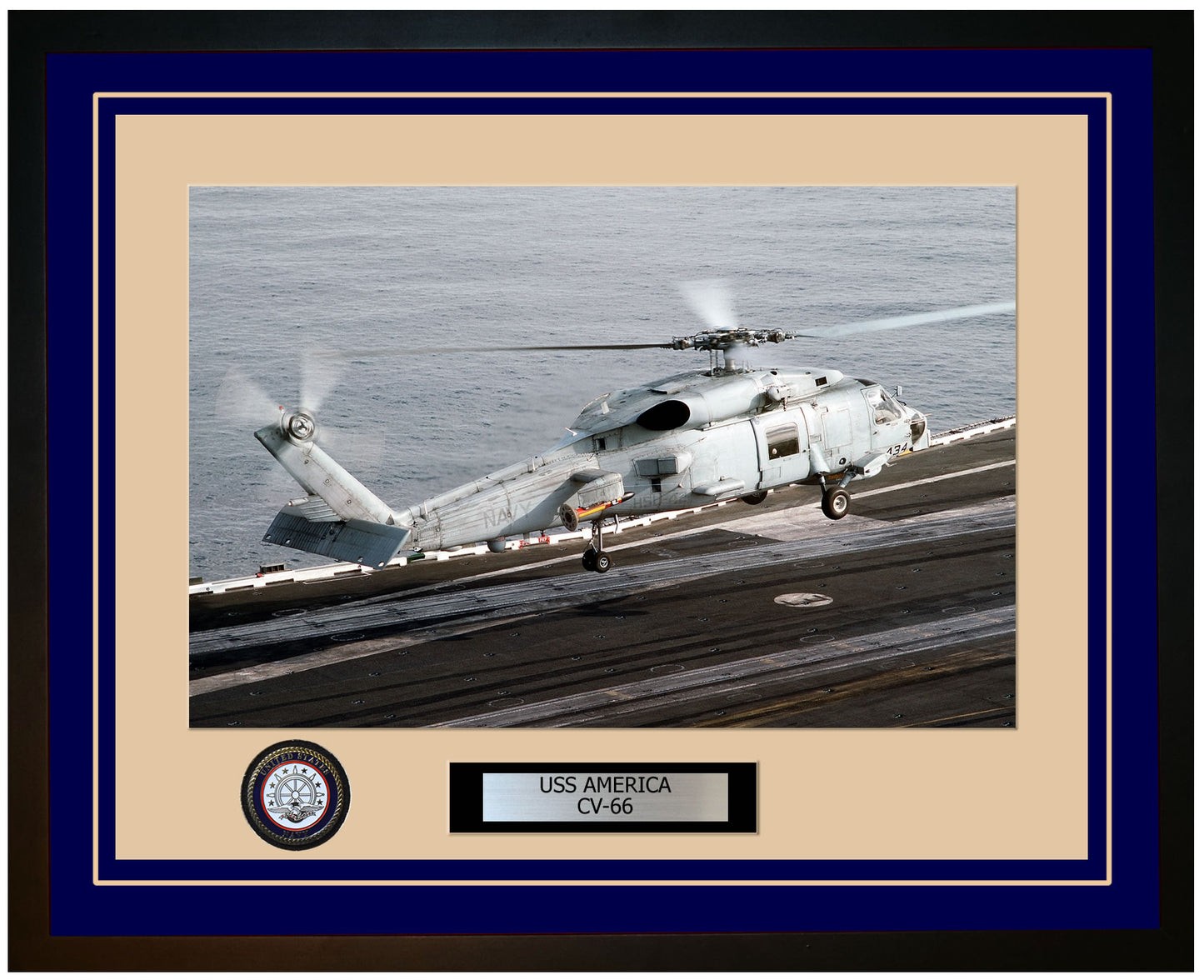USS AMERICA CV-66 Framed Navy Ship Photo Blue