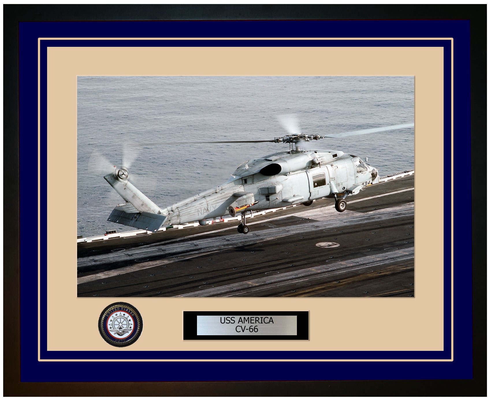 USS AMERICA CV-66 Framed Navy Ship Photo Blue