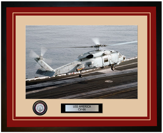 USS AMERICA CV-66 Framed Navy Ship Photo Burgundy