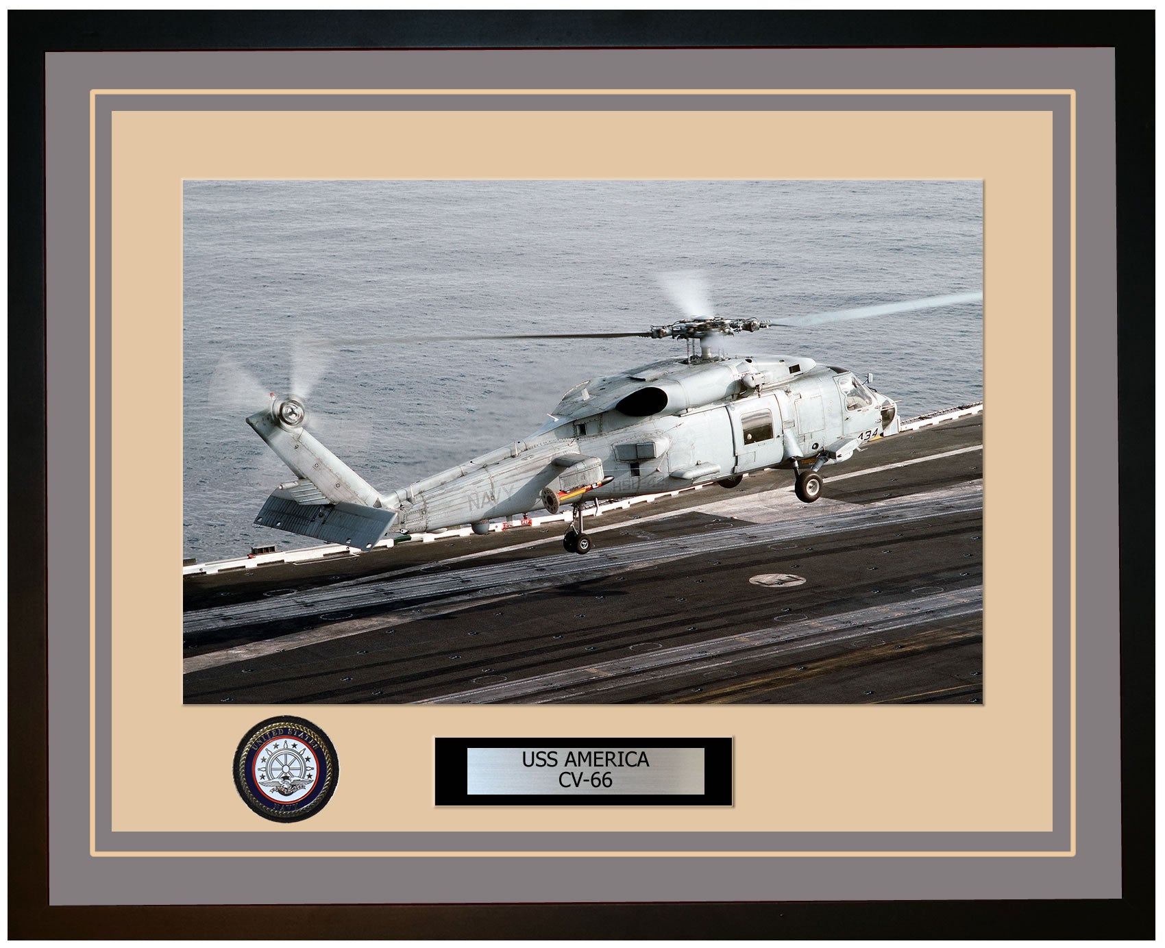 USS AMERICA CV-66 Framed Navy Ship Photo Grey