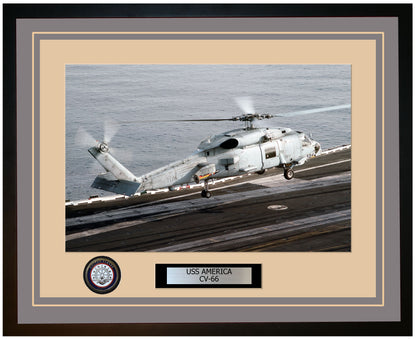 USS AMERICA CV-66 Framed Navy Ship Photo Grey