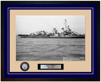 USS TERRY DD-513 Framed Navy Ship Photo Blue