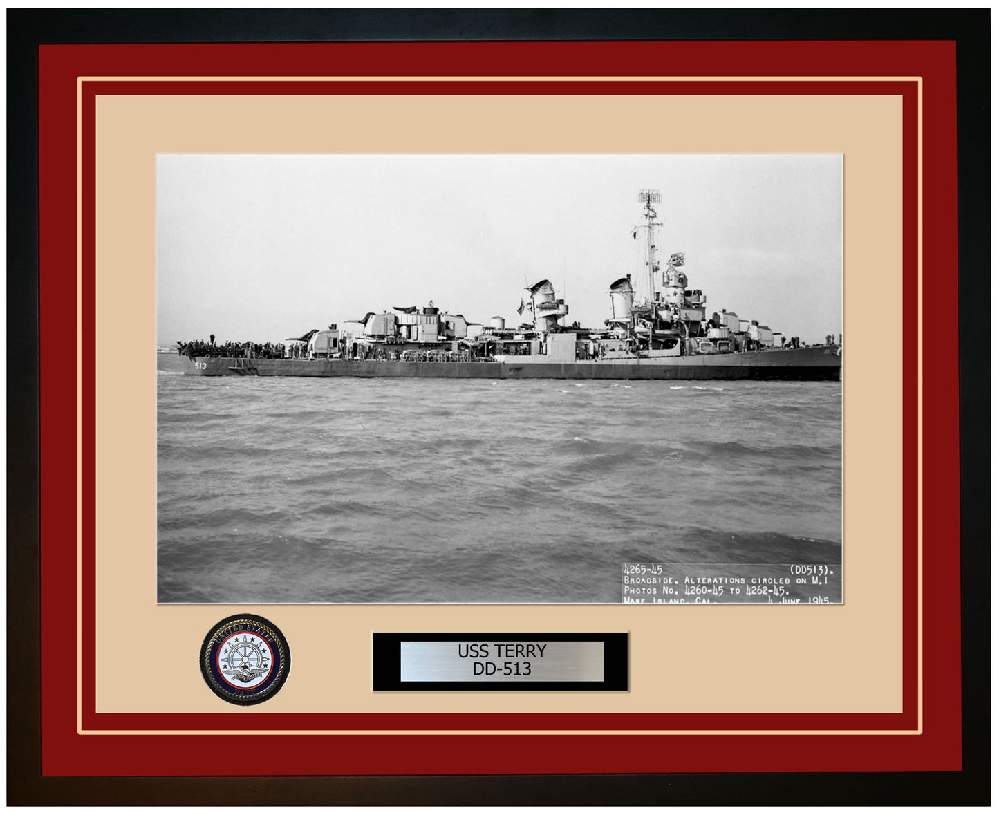 USS TERRY DD-513 Framed Navy Ship Photo Burgundy