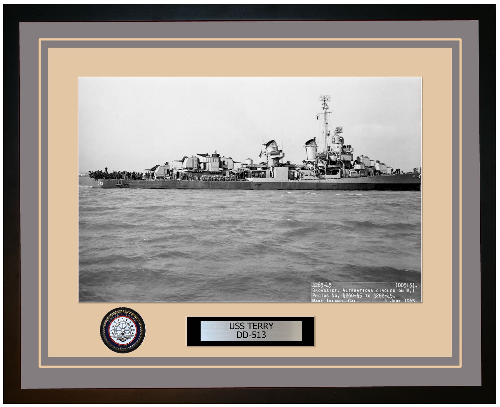 USS TERRY DD-513 Framed Navy Ship Photo Grey
