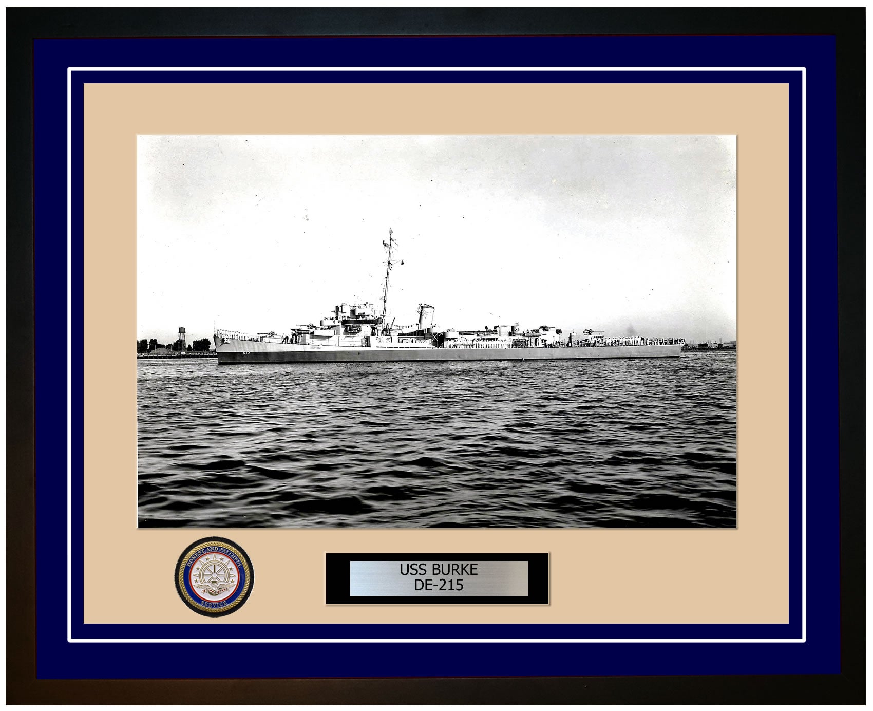 USS Burke DE-215 Framed Navy Ship Photo Blue