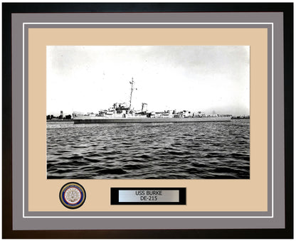 USS Burke DE-215 Framed Navy Ship Photo Grey