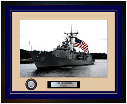 USS INGRAHAM FFG-61 Framed Navy Ship Photo Blue