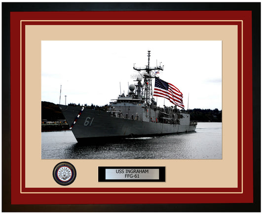 USS INGRAHAM FFG-61 Framed Navy Ship Photo Burgundy