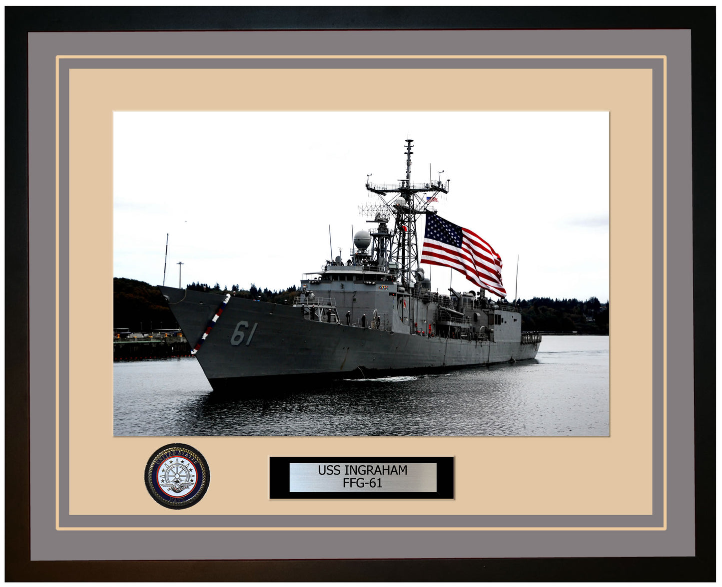 USS INGRAHAM FFG-61 Framed Navy Ship Photo Grey