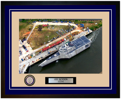 USS Jackson LCS-6 Framed Navy Ship Photo Blue