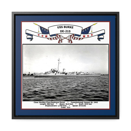 USS Burke DE-215 Navy Floating Frame Photo Front View