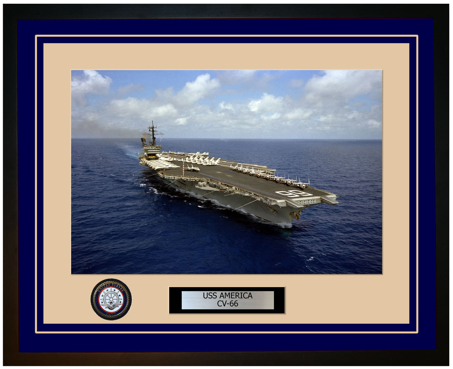 USS AMERICA CV-66 Framed Navy Ship Photo Blue