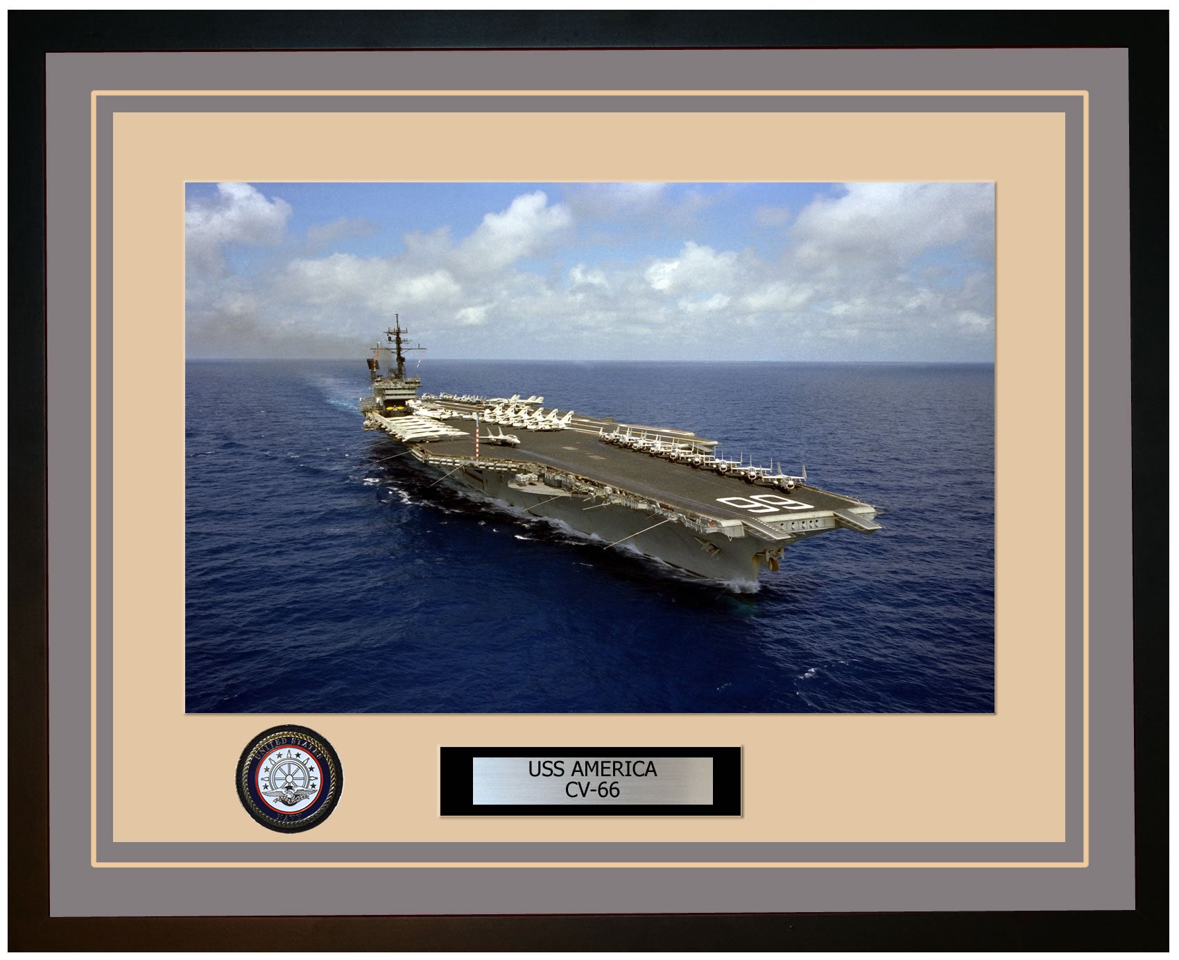 USS AMERICA CV-66 Framed Navy Ship Photo Grey