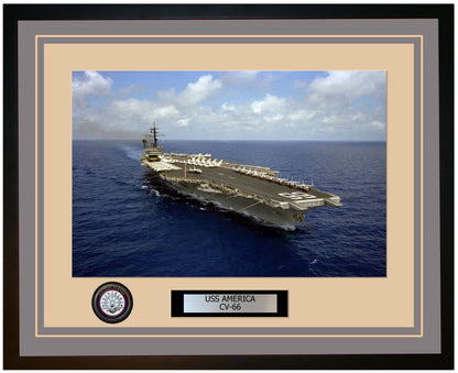 USS AMERICA CV-66 Framed Navy Ship Photo Grey