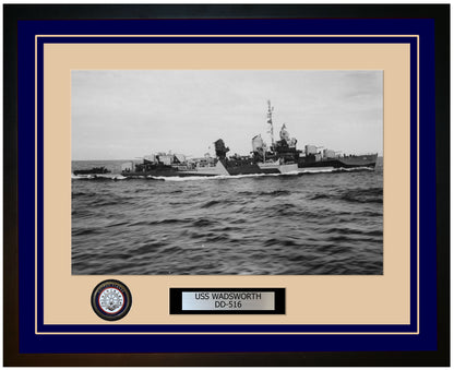 USS WADSWORTH DD-516 Framed Navy Ship Photo Blue