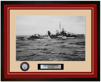 USS WADSWORTH DD-516 Framed Navy Ship Photo Burgundy