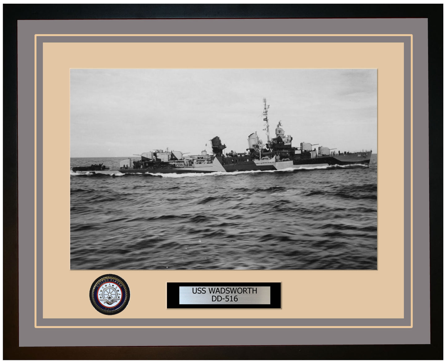 USS WADSWORTH DD-516 Framed Navy Ship Photo Grey
