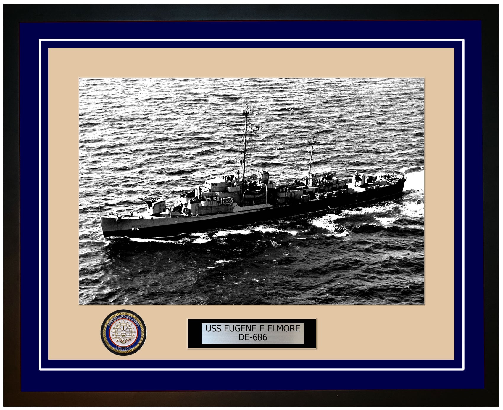USS Eugene E Elmore DE-686 Framed Navy Ship Photo Blue