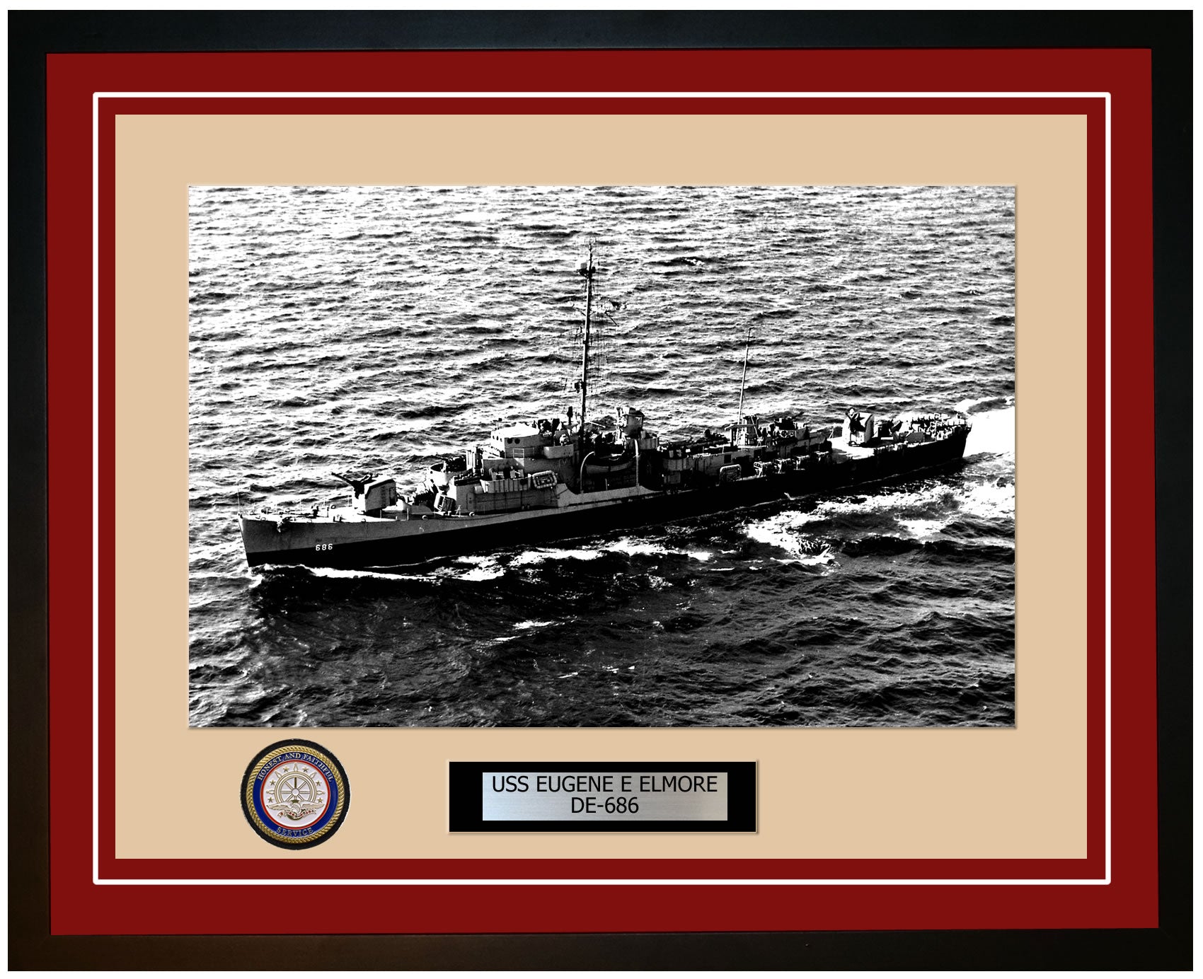 USS Eugene E Elmore DE-686 Framed Navy Ship Photo Burgundy