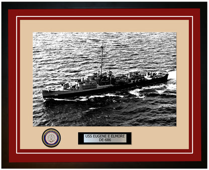 USS Eugene E Elmore DE-686 Framed Navy Ship Photo Burgundy