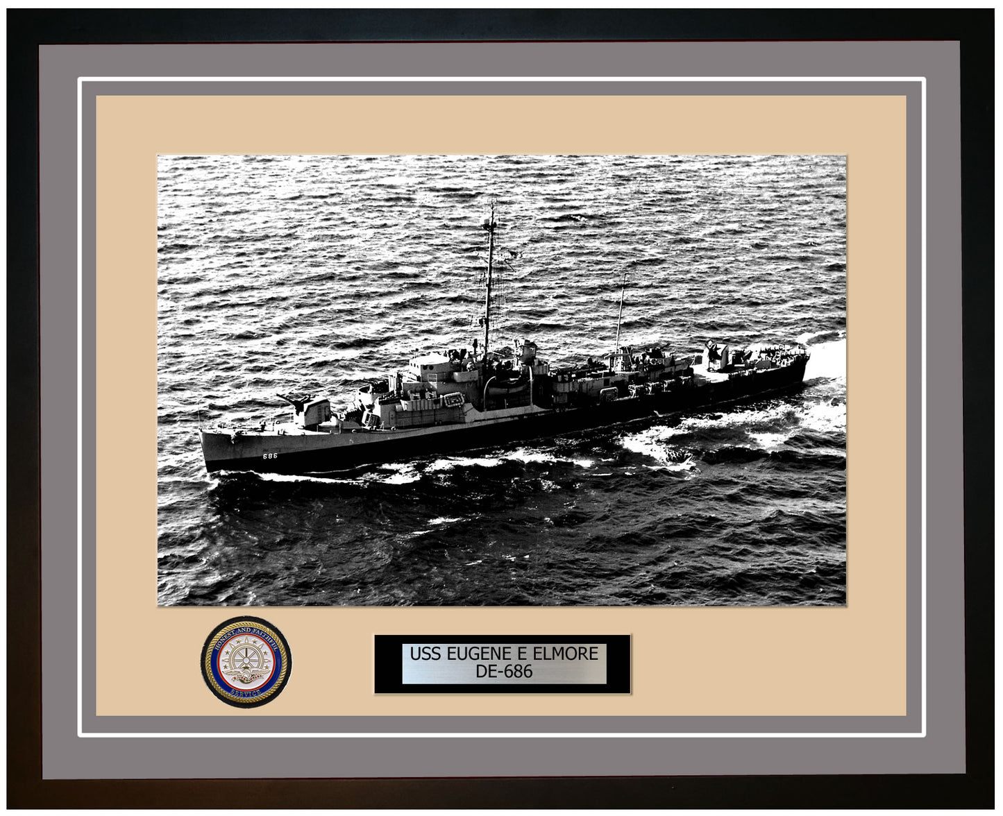 USS Eugene E Elmore DE-686 Framed Navy Ship Photo Grey