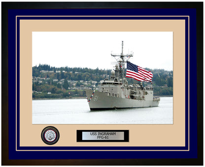 USS INGRAHAM FFG-61 Framed Navy Ship Photo Blue