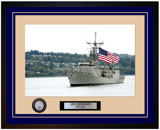 USS INGRAHAM FFG-61 Framed Navy Ship Photo Blue