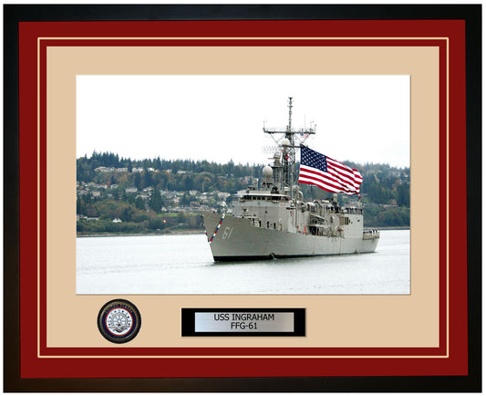 USS INGRAHAM FFG-61 Framed Navy Ship Photo Burgundy