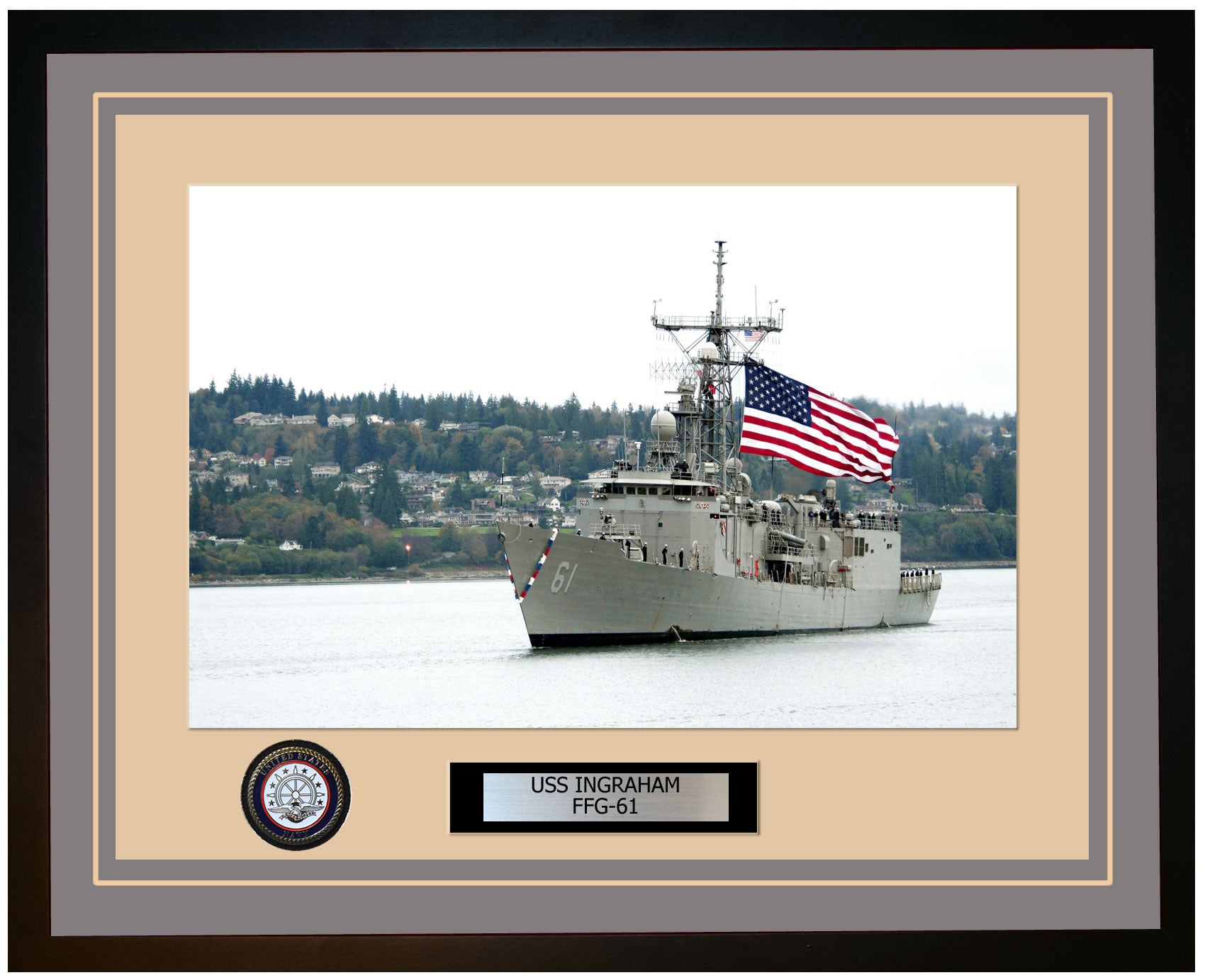 USS INGRAHAM FFG-61 Framed Navy Ship Photo Grey