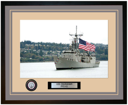 USS INGRAHAM FFG-61 Framed Navy Ship Photo Grey