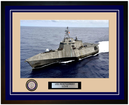 USS Montgomery LCS-8 Framed Navy Ship Photo Blue