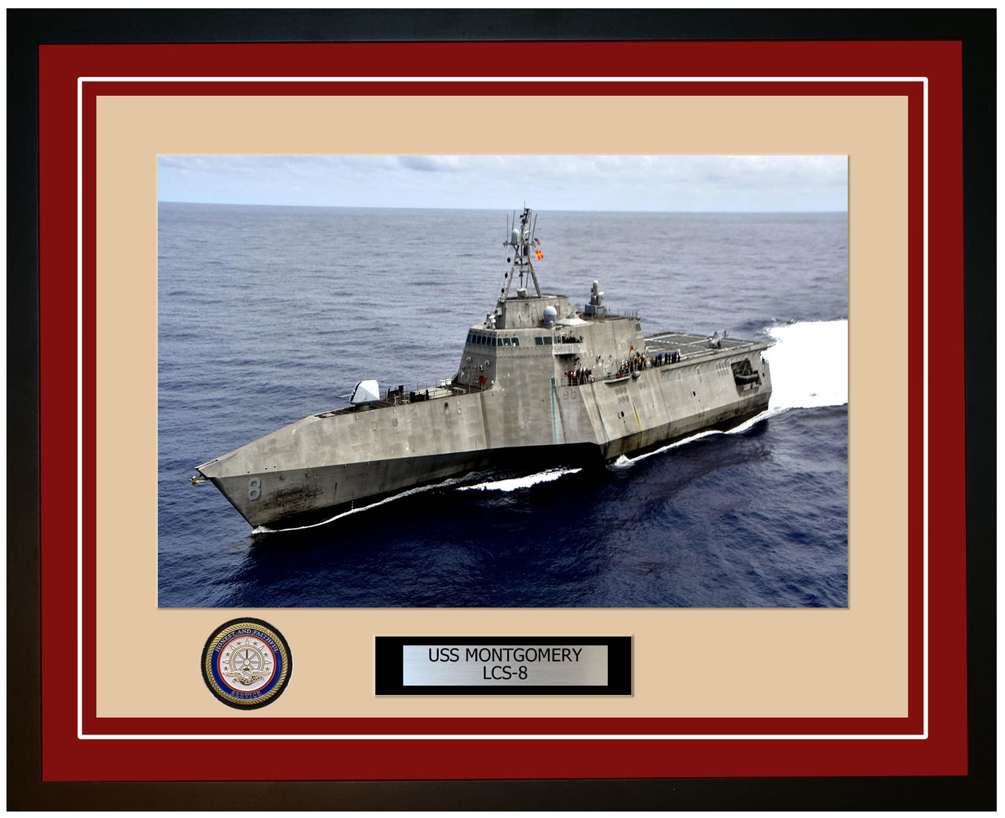 USS Montgomery LCS-8 Framed Navy Ship Photo Burgundy