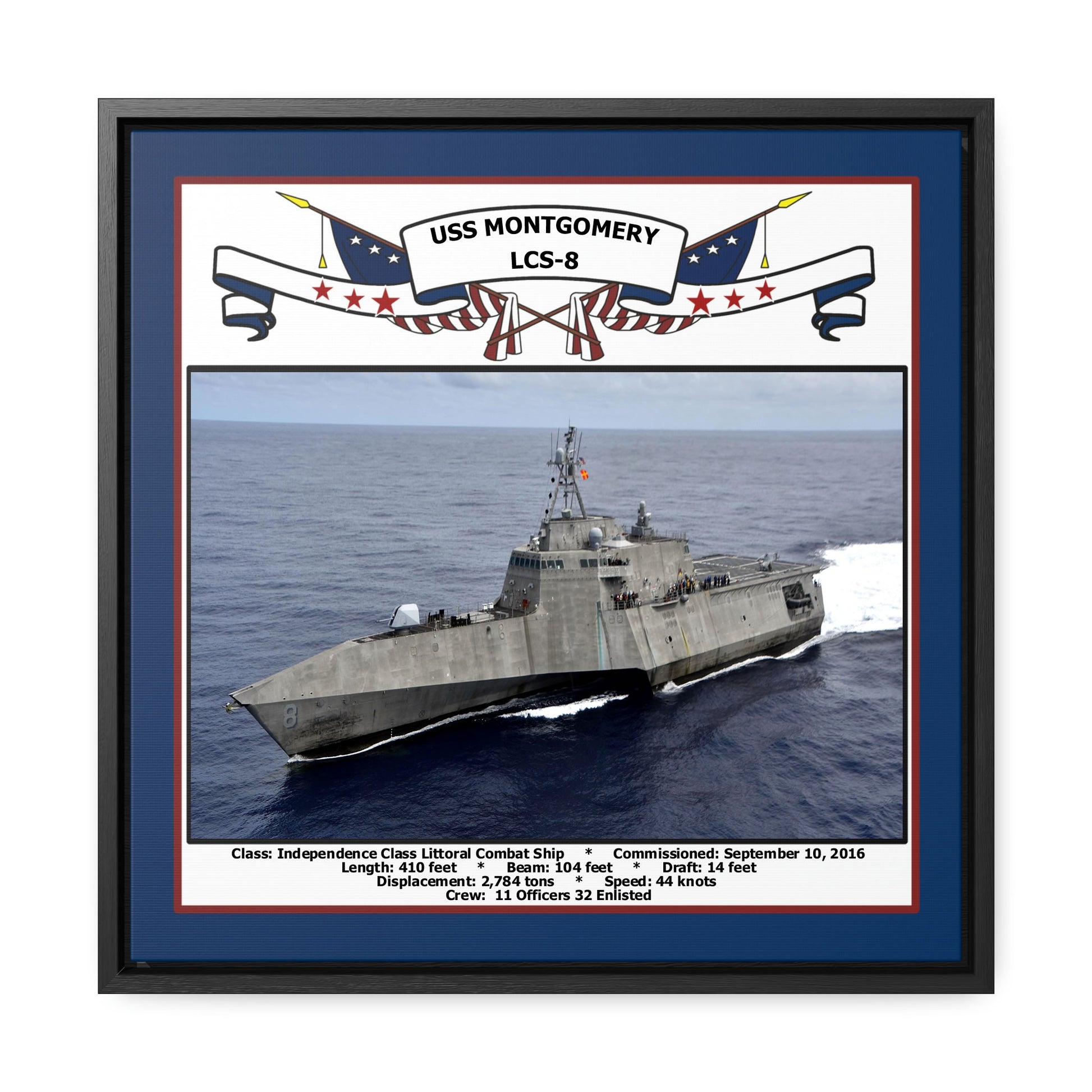 USS Montgomery LCS-8 Navy Floating Frame Photo Front View