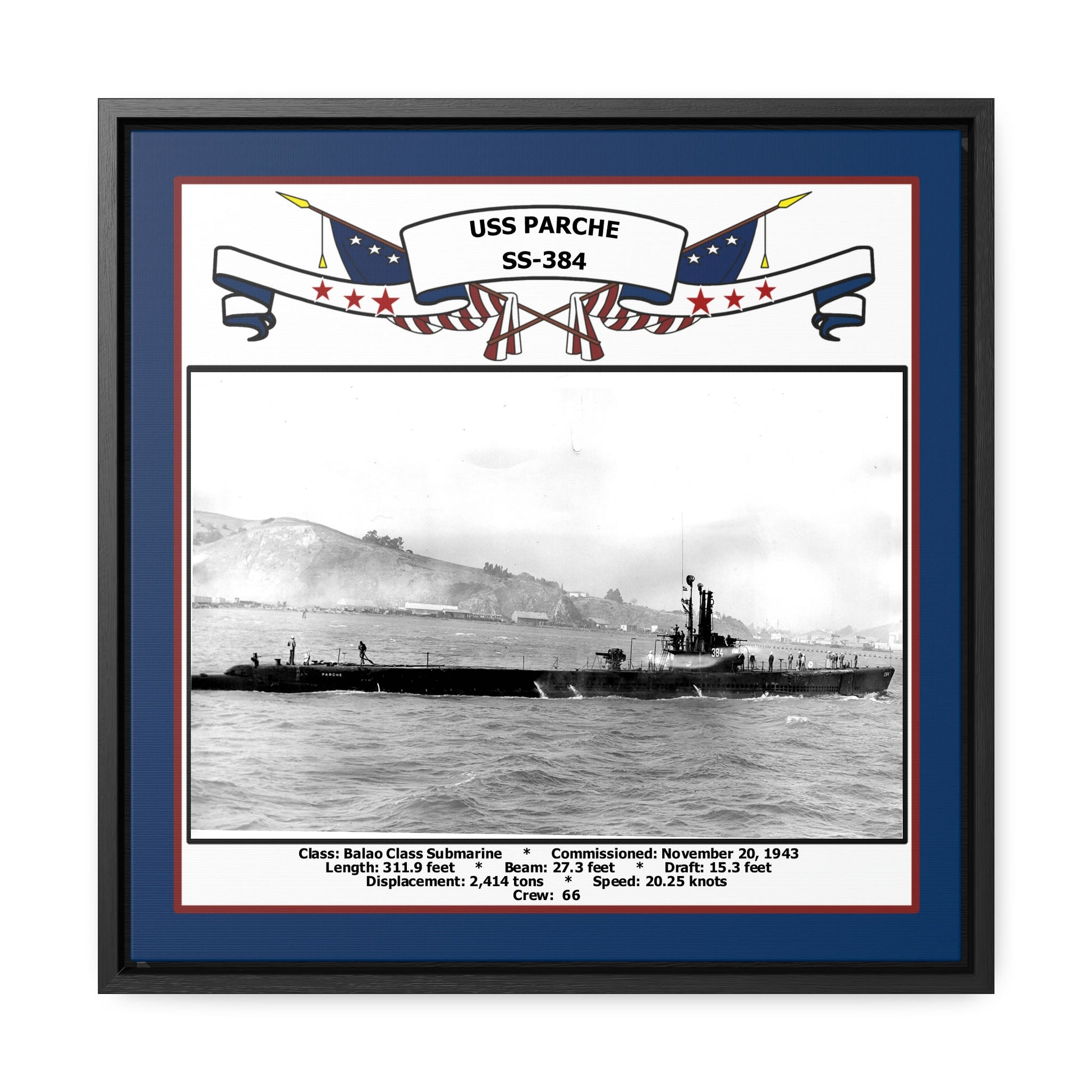 USS Parche SS-384 Navy Floating Frame Photo Front View