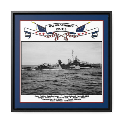 USS Wadsworth DD-516 Navy Floating Frame Photo Front View