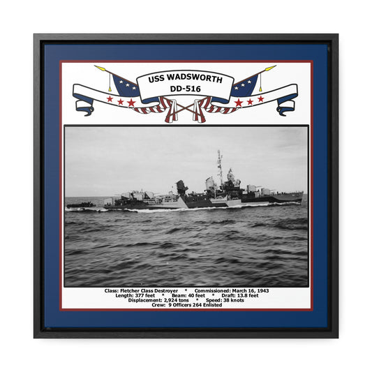 USS Wadsworth DD-516 Navy Floating Frame Photo Front View