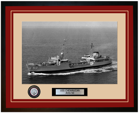 USS CHEWAUCAN AOG-50 Framed Navy Ship Photo Burgundy