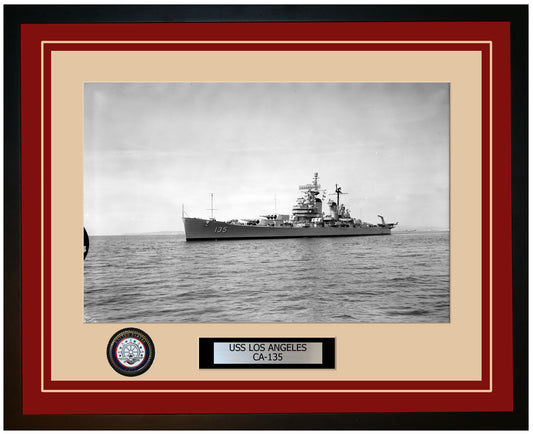 USS LOS ANGELES CA-135 Framed Navy Ship Photo Burgundy