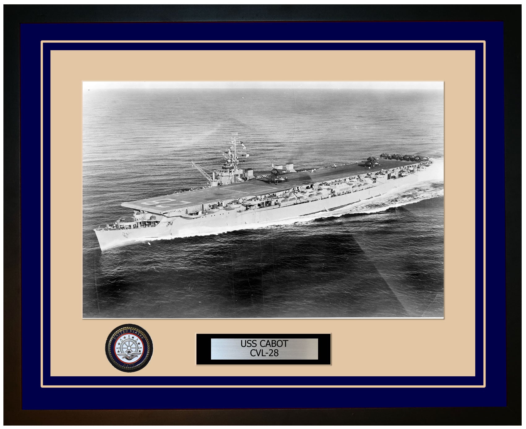USS CABOT CVL-28 Framed Navy Ship Photo Blue