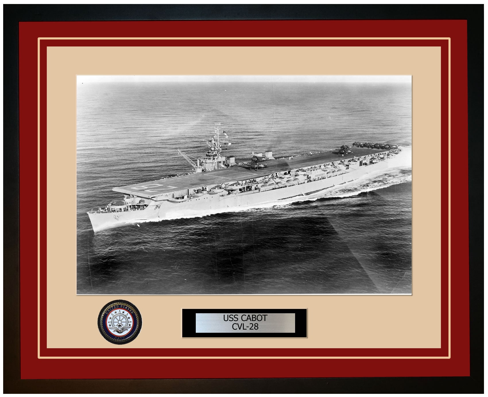 USS CABOT CVL-28 Framed Navy Ship Photo Burgundy