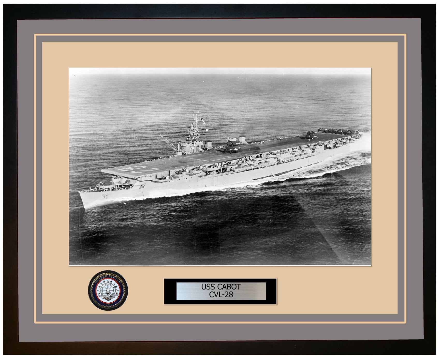USS CABOT CVL-28 Framed Navy Ship Photo Grey