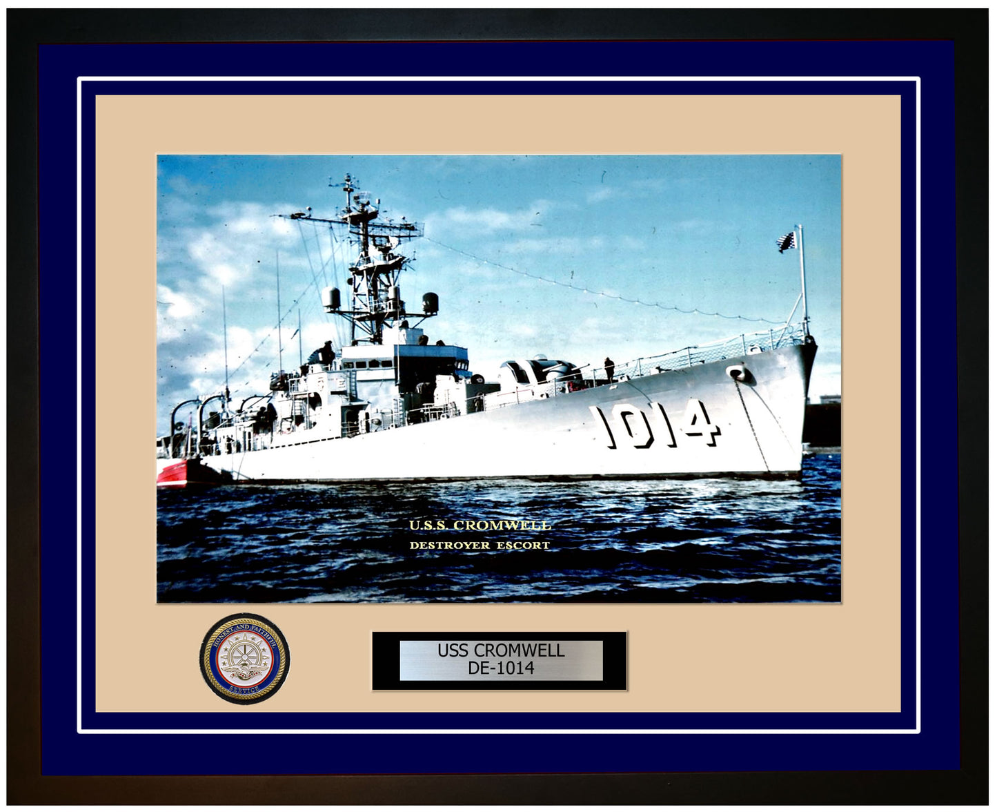 USS Cromwell DE-1014 Framed Navy Ship Photo Blue