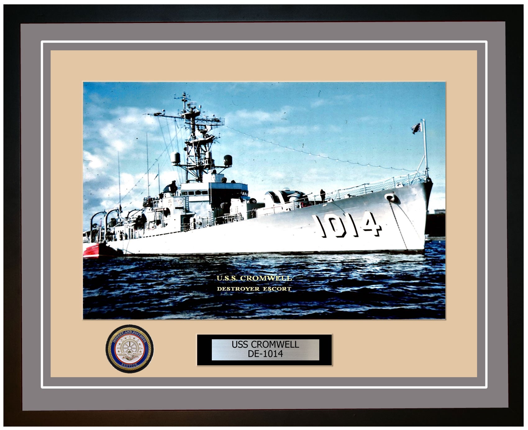 USS Cromwell DE-1014 Framed Navy Ship Photo Grey