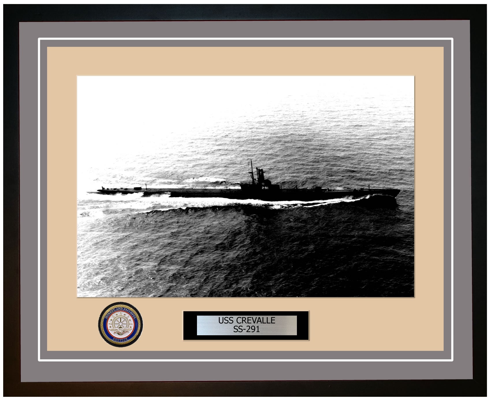 USS Crevalle SS-291 Framed Navy Ship Photo Grey