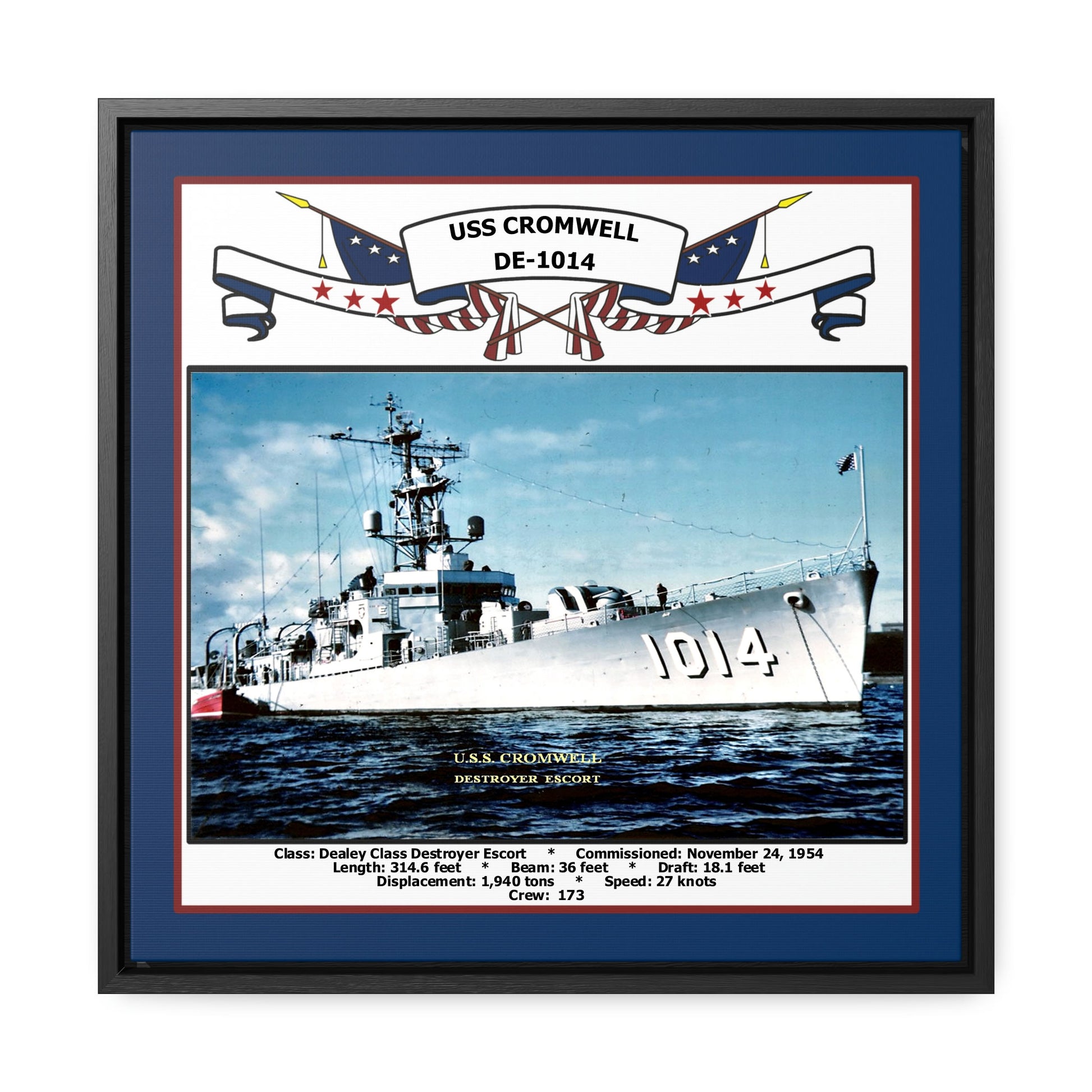 USS Cromwell DE-1014 Navy Floating Frame Photo Front View